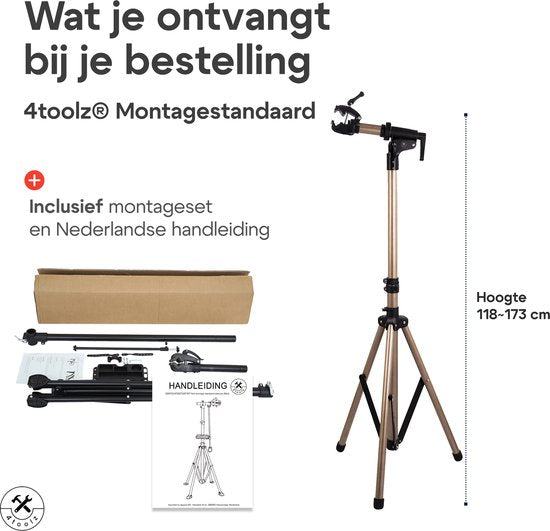 4toolz® Fiets Reparatiestandaard PRO – Aluminium – 360° Draaibaar - Met Gereedschapsbakje