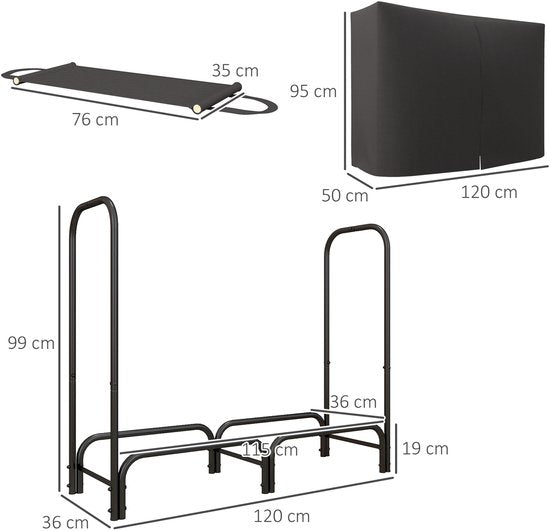 Houtopslagrek 120x36x99 cm met Waterafstotende Hoes