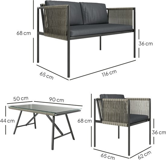 4goodz Tuinmeubelset 4-delig met salontafel, bank en 2 stoelen