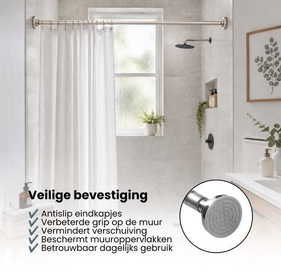 Douchestang - Zilver - 66 cm tot 99 cm - Universeel - Douchestang Uitschuifbaar - Douchestang zonder Boren - Douchestang Verstelbaar - Douchegordijnstang - Gordijnstang