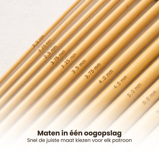Breinaalden Set Bamboe 36 Stuks - 18 Verschillende Maten - 35 cm Lang - 2 tot 10 mm Dikte - Ergonomische Breinaald - Kwalitatief Hoogwaardig Bamboe