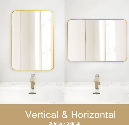 Badkamerspiegel - Goud - 71 x 50 cm - Wandspiegel - Rechthoekige Spiegel met Frame van Aluminiumlegering - Spiegel voor Slaapkamer, Woonkamer en Badkamer