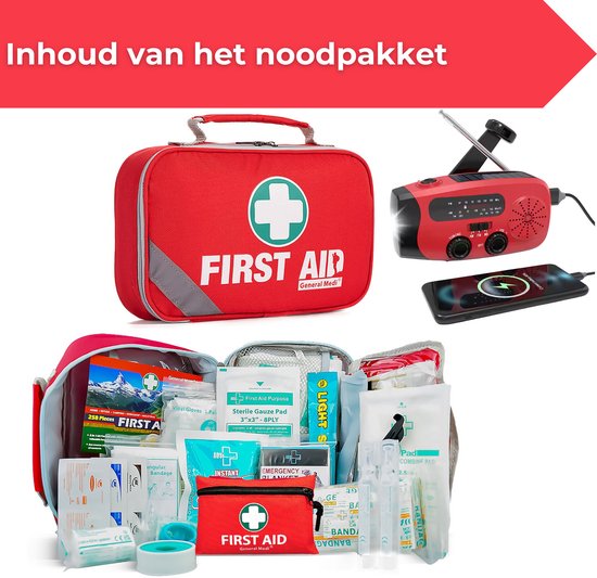 Bright Care® Noodpakket voor Thuis - Overleven bij Oorlog, Stroomuitval & Rampen - EHBO Kit - 2000mAh Noodradio met Powerbank - Overlevingspakket - 72+ uur Survival Kit