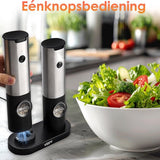 Vesfy Elektrische Peper en Zoutmolen Set - USB Oplaadbaar met Laadstation - XXL - Instelbare Maalgraad - LED Licht - BBQ Accessoires - Pepermolen
