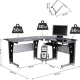 Hoekbureau - PC-tafel L-vormig met Veiligheidsglas - 164x139x75 cm