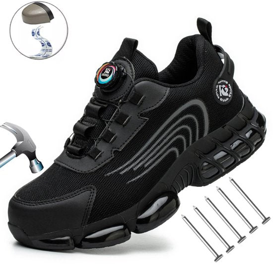 Veiligheidsschoenen Heren - Maat 46 - Stalen Neus & Anti-Perforatie Zool - Lichtgewicht & Ademend - Anti-Slip Werkschoenen met Draaisluiting - Zwart