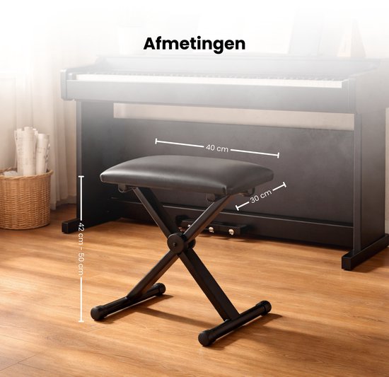 Pianokruk Verstelbaar - Zwart - In 3 Hoogtes verstelbaar - Pianokrukje Inklapbaar - Keyboard Kruk