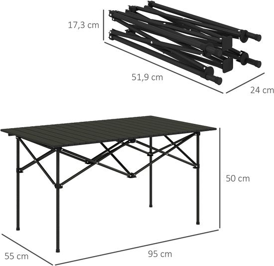 Opvouwbare Campingtafel met Oprolbaar Tafelblad van Aluminium - 95 x 55 cm - Zwart