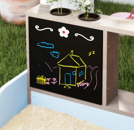 4goodz Zandbak met zitbank, tafel en zonnedak 104x90x108 cm - Blauw
