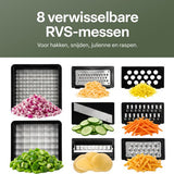 Mandoline Groentesnijder Set met Opvangbak – Groentehakker – Blokjessnijder – Julienne Snijder – Uiensnijder – RVS Messen – Groente Chopper met 8 Snijbladen – Keukensnijder