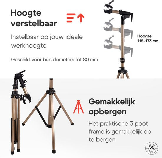 4toolz® Fiets Reparatiestandaard PRO – Aluminium – 360° Draaibaar - Met Gereedschapsbakje