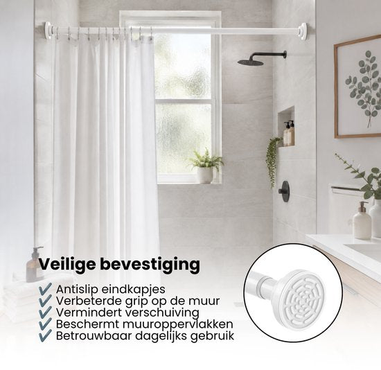 Douchestang Uitschuifbaar - Wit - 66 cm tot 99 cm - Universeel - Douchestang zonder Boren - Douchestang Verstelbaar - Douchegordijnstang - Gordijnstang