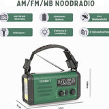 NovaWare NoodRadio Solar Opwindbaar - FM-AM - Powerbank Zonneenergie met 20.000mAh - Survival Noodpakket - Draagbare Radio op batterijen – Groen