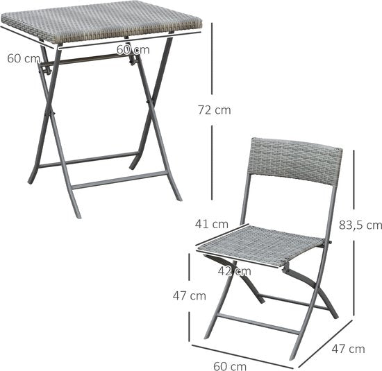 Bistroset Rattan - Balkonmeubel Set 3-Delig - Grijs
