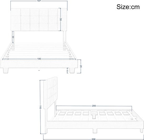 Bedombouw - Grijs - 147x206x110cm - Bedombouw met Hoofdbord - De perfecte combinatie van comfort en stijl voor je slaapkamer