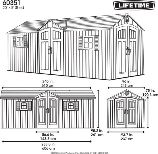 Lifetime - LG60351 - Tuinhuis - Tuinschuur - 241 x 243 x 610 cm