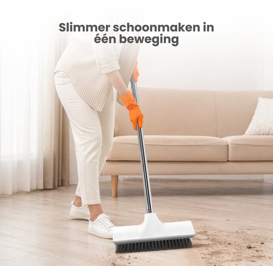 Schrobber 2 in 1 - Wit-Grijs - Douchetrekker - Schrobbezem - Trekker douche - Luiwagen - Trekker - Schuurborstel - Schrobborstel Met telescopische steel