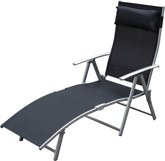 4goodz Comfortabele Zonnebed 7-standen - Textileen ligstoel - Zwart