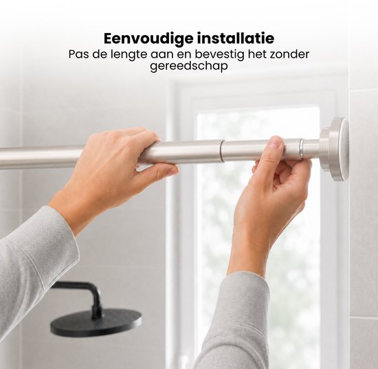 Douchestang - Zilver - 66 cm tot 99 cm - Universeel - Douchestang Uitschuifbaar - Douchestang zonder Boren - Douchestang Verstelbaar - Douchegordijnstang - Gordijnstang