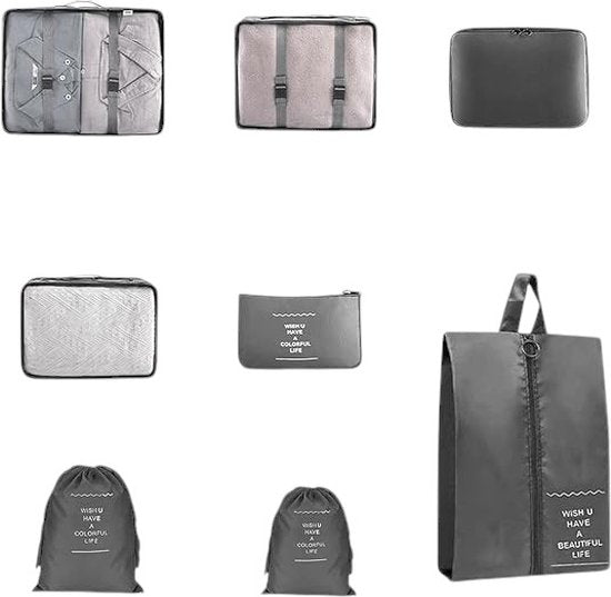 Packing Cubes - Zwart - 9-delige set - Packing Cubes Compression - Optimale Koffer Indeling