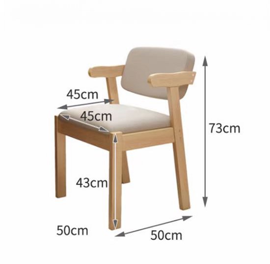 Houten Eetkamerstoel met Armleuning en Grijs Kussen – Scandinavisch Design – Comfortabele Keuken- en Woonkamerstoel – 73x50x50 cm