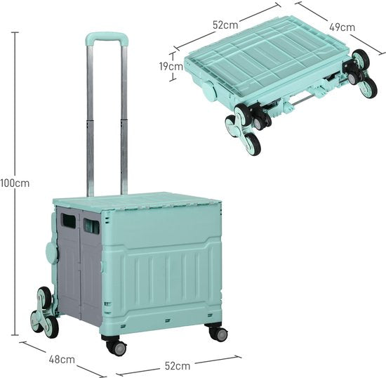 Winkelwagen Vouwkrat Trapklimmer Opvouwbaar max. 65 Kg Belastbaar - Mintgroen