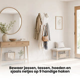 Kapstok Staand – Kledingrek met 9 Haken – Hoogte 165 cm – Staande Kapstok Metaal – Vrijstaande Kapstok – Wit – Voor Hal, Slaapkamer en Kantoor
