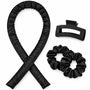 Heatless Curls Set – Krullen Zonder Hitte – Satijnen Krulband – Overnight Hair Curler – Inclusief 2 Scrunchies & Haarklem – Zwart