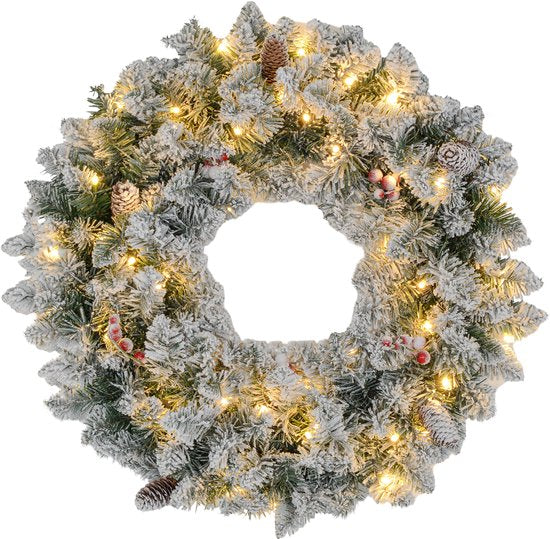 Kerstkrans met LED-verlichting, rode bessen 60 cm doorsnede