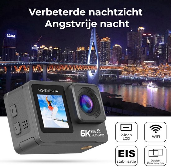 NovaWare Action Camera 6k - 50MP - Vlog Camera - Onderwater Camera - Actie Camera - Waterdicht tot 30M - Ultra 4K met 60FPS - Beeldstabilisatie EIS - IMX sensor
