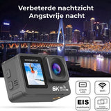 NovaWare Action Camera 6k - 50MP - Vlog Camera - Onderwater Camera - Actie Camera - Waterdicht tot 30M - Ultra 4K met 60FPS - Beeldstabilisatie EIS - IMX sensor