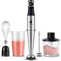 NovaWare Staafmixer Set 6-in-1 – 1100W - Met Hakmolen, Garde, Melkopschuimer & Maatbeker – RVS