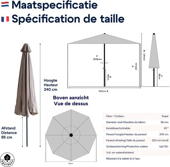 4gardenz® Parasol Kantelbaar