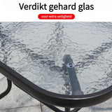 Vierkante Glazen Tuintafel – 60x60x70 cm – Gehard Glas – Stabiel Stalen Frame – Weerbestendig – Zwarte Bistrotafel voor Tuin, Balkon & Terras