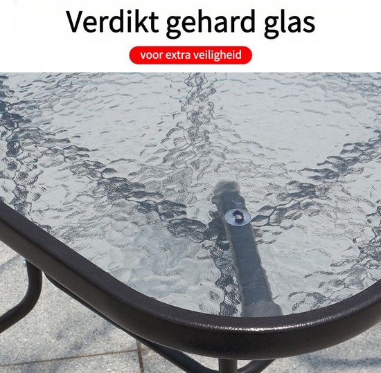 Vierkante Glazen Tuintafel – 60x60x70 cm – Gehard Glas – Stabiel Stalen Frame – Weerbestendig – Zwarte Bistrotafel voor Tuin, Balkon & Terras