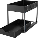 Gootsteenkast Organizer - 2 laags - 76 x 34,5 x 22 cm - Keukenkast Organizer - Zwart - Uitrekbaar
