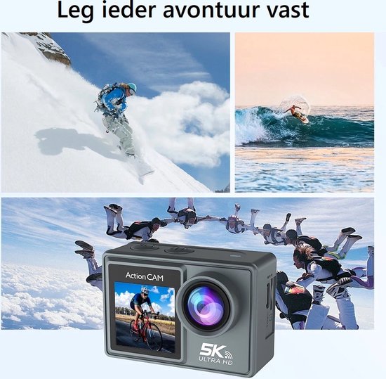 NovaWare Action Camera 5K - Vlog Camera - Onderwater Camera - Waterdicht tot 30M - Actie Camera - 24MP - Ultra 4K met 60 FPS - Beeldstabilisatie EIS - IMX sensor