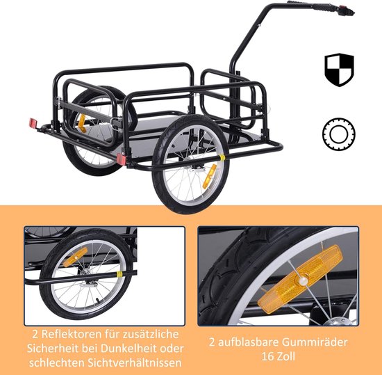 4goodz Aanhangwagen koppeling transportaanhanger fietskar bolderwagen - Zwart