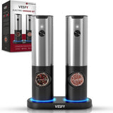 Vesfy Elektrische Peper en Zoutmolen Set - USB Oplaadbaar met Laadstation - XXL - Instelbare Maalgraad - LED Licht - BBQ Accessoires - Pepermolen