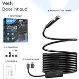 Vesfy Inspectiecamera Met App en Dubbele Camera - Verlichting - 5 Meter - 1920P HD - Android-IOS - IP67 Waterdicht - Endoscoop
