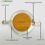 GREENKY® Glazen theepot met filter en bamboe deksel- Theekan - Duurzaam - Filter - Theehouder - Theeglas - Fruitkan - Schenkkan - Teapot - 1Liter - 1000ml