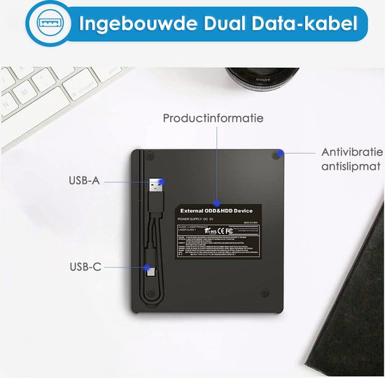 Vesfy Externe DVD-CD Speler en Brander - Compatibel met Windows, Mac en Linux - USB 3.0 Hoge Snelheid