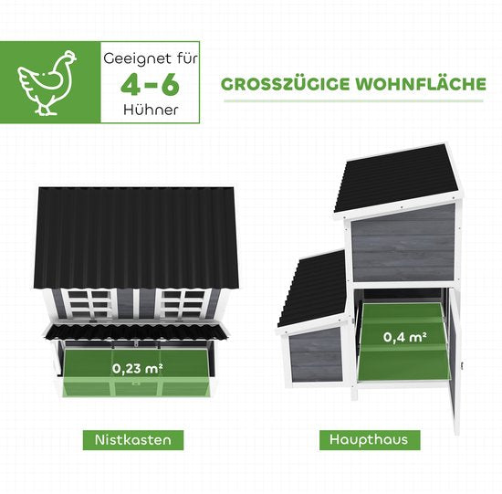 Kippen Legnest voor 4-6 Kippen - Waterdicht Dak - 100x86x100cm - grijs