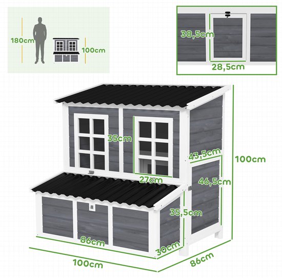 Kippen Legnest voor 4-6 Kippen - Waterdicht Dak - 100x86x100cm - grijs