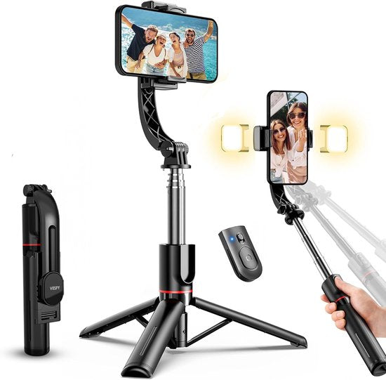 3-in-1 Tripod & Selfie Stick met LED Verlichting - 114 cm Uitschuifbaar - Bluetooth Afstandsbediening - Voor iPhone & Android - Statief Telefoon