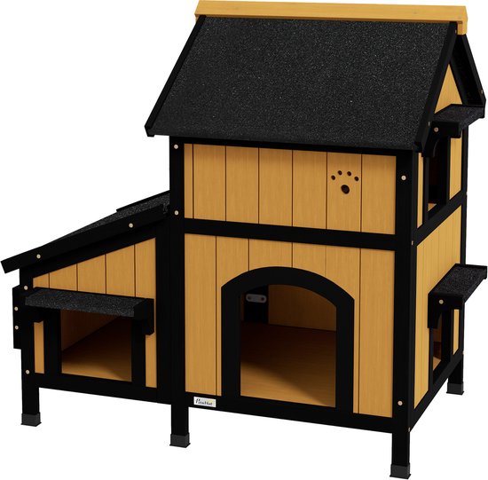 Kattenhuis Kattenhut met Bloembak - 96x65x85 cm - Geel + Zwart