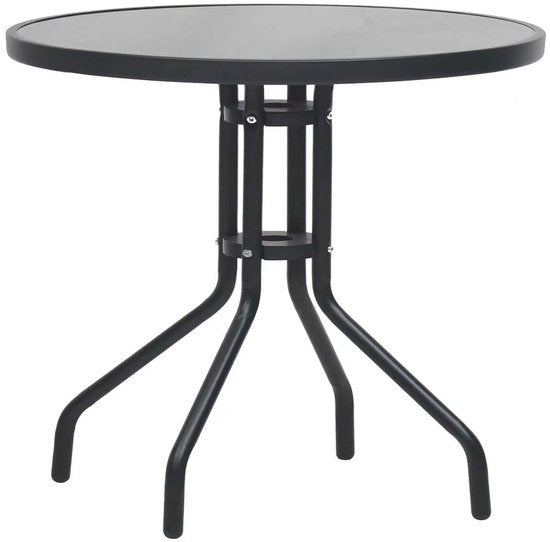 Ronde Glazen Tuintafel – Ø60 cm – Gehard Glas & Stalen Frame – Weerbestendig – Perfect voor Tuin, Balkon & Terras