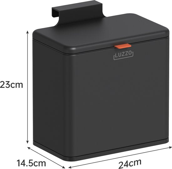 Luzzo® Loft Groente Afvalbak Zwart - Aanrecht Afvalbakje 5 liter - Uitneembare Binnenbak - Neerzetten/Ophangen - Zwart