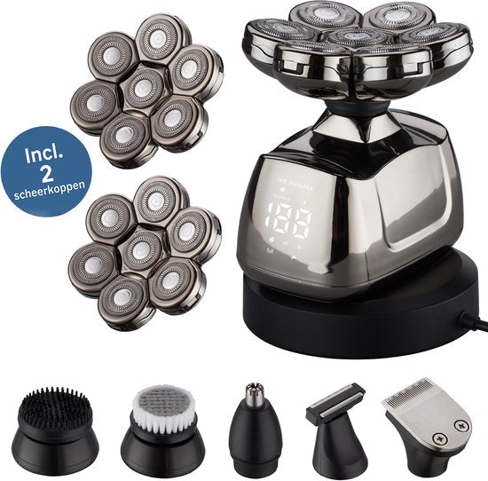 Carewat Glad Pro met extra scheerkop – 7-in-1 elektrisch scheerapparaat voor mannen – hoofd & baard scheren – nat & droog gebruik – waterdicht, draadloos en met LED display
