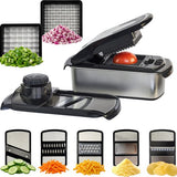 Chefino Groentesnijder Set 12-delig - Mandoline Keukensnijder met 7 Snijopties - Blokjessnijder - Julienne Snijder - Rasp - Uiensnijder - Opvangbak 1L
